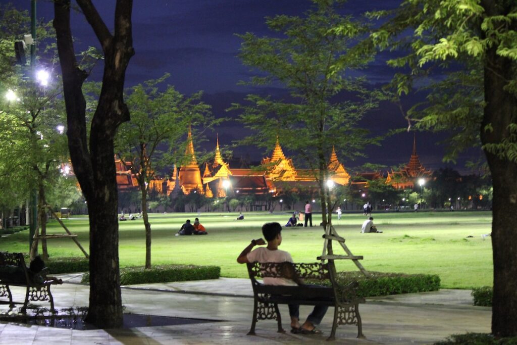 Wat Phra Kaew, the Temple of the Emerald Buddha, within the Grand Palace in Bangkok, Thailand.