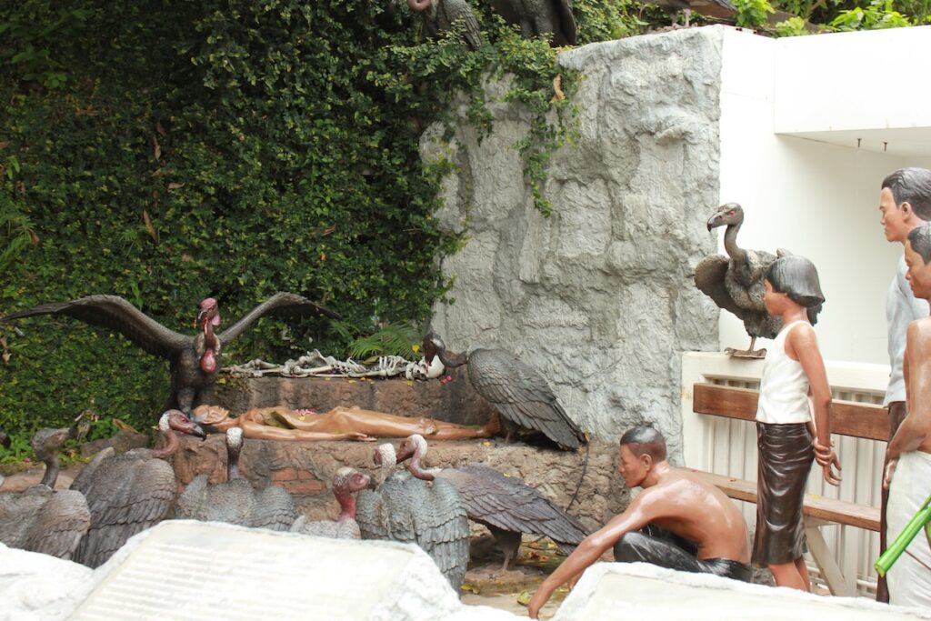 Sculpture located on the grounds of Wat Saket, also known as the Temple of the Golden Mount, in Bangkok, Thailand.
